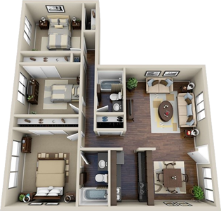 The Peak - Three Bedroom / Two Bath - 1,117 Sq. Ft.*